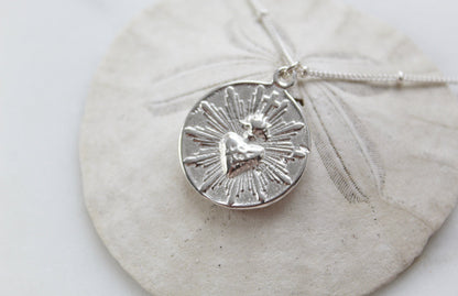 Sacred Heart Coin minimalist version|925 Sterling Silver