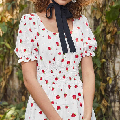 Strawberry Fields Summer Dress - Playful Floral Chiffon Dress for Women