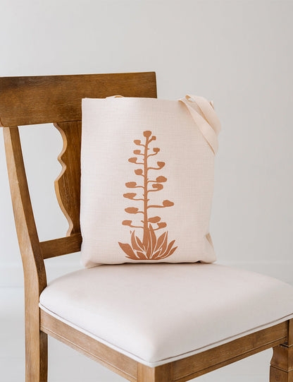 Brown Agave Bloom Linen Tote Bag, College Student Gift, Mother's Day Gift, Christmas Gift