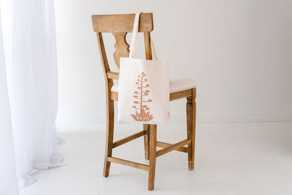 Brown Agave Bloom Linen Tote Bag, College Student Gift, Mother's Day Gift, Christmas Gift
