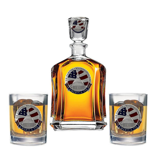 America's 250th Anniversary Capito Dome Capitol Decanter with 2 Glasses