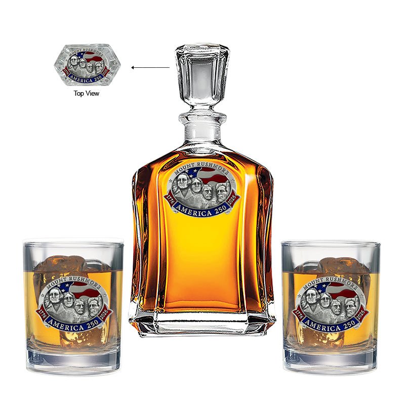 America's 250th Anniversary Mount Rushmore Capitol Decanter with 2 Glasses