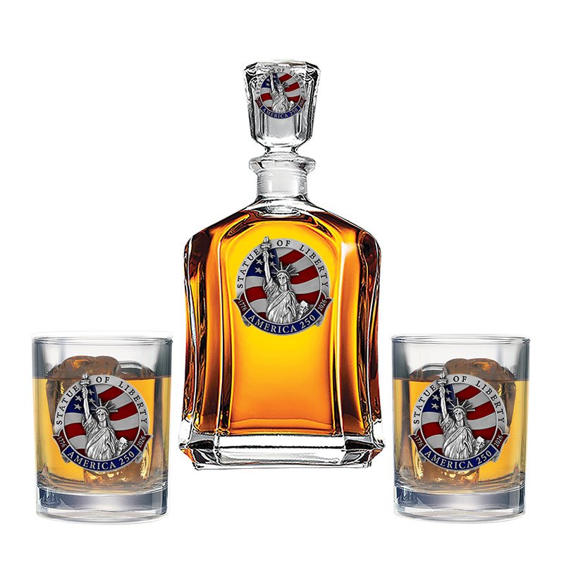 America's 250th Anniversary Statue of Liberty Capitol Decanter with 2 Glasses