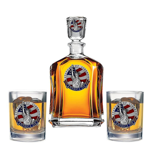 America's 250th Anniversary Statue of Liberty Capitol Decanter with 2 Glasses