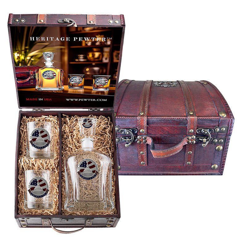 America's 250th Anniversary Capitol Dome Capitol Decanter and 2 Glasses with Chest Box