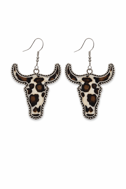 Cow Print Longhorn Drop Earrings