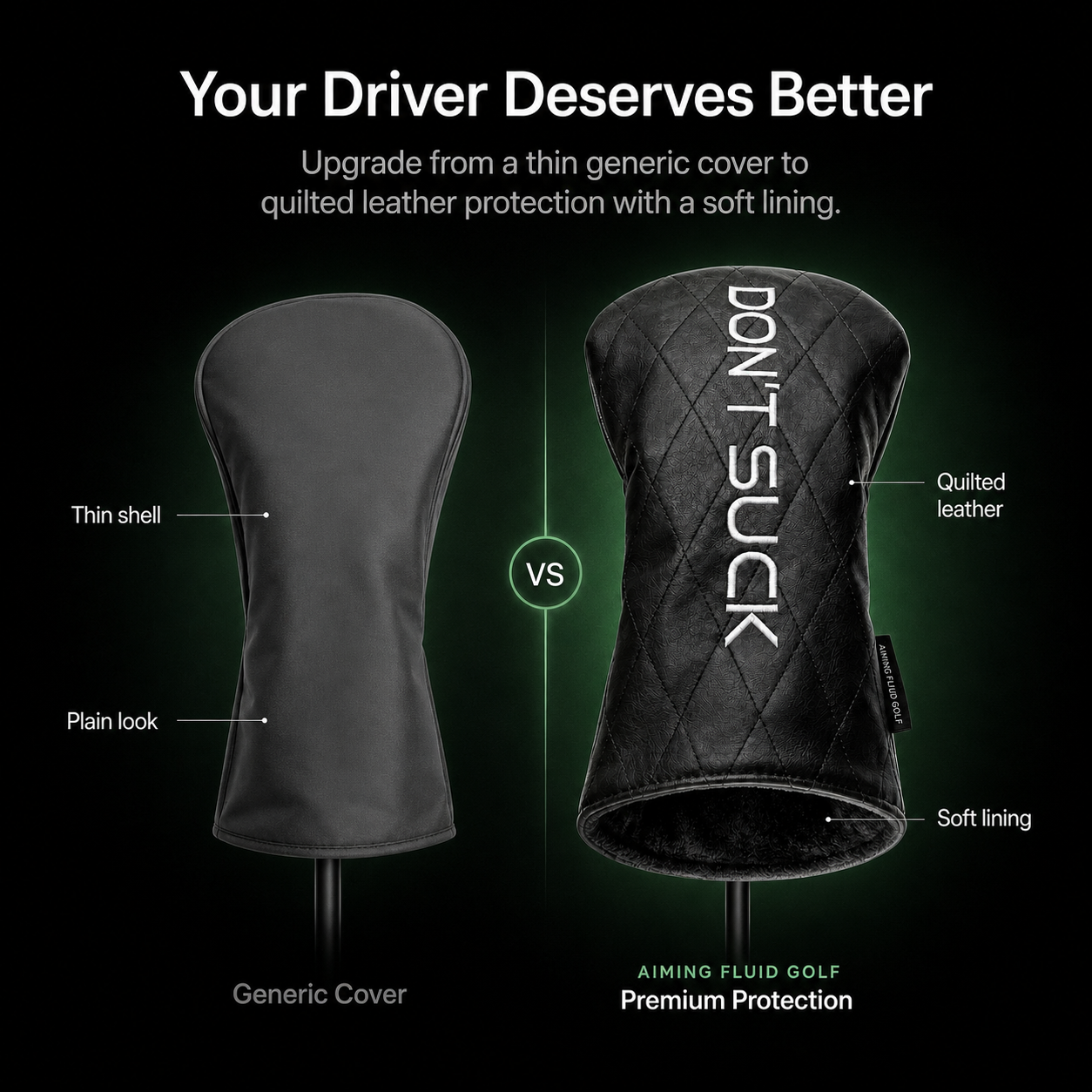 Don’t Suck™ Driver Headcover — Premium Black Diamond Quilted Fit (460cc)
