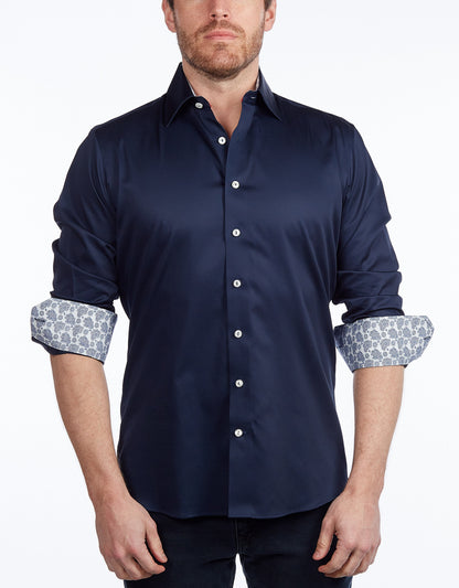 Contrast Collar Button-Up Shirt // Contemporary Fit - contrast  trimming - final sale - Size Small