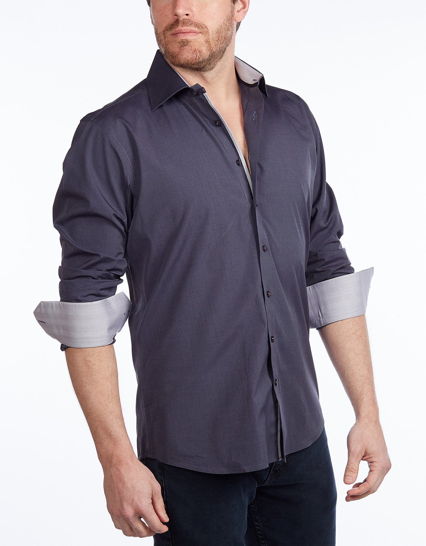 Contrast Collar Button-Up Shirt //  - Contemporary Fit - contrast  trimming - final sale - Size Small