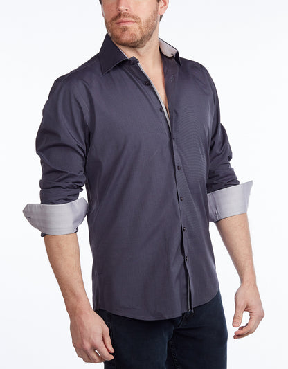 Contrast Collar Button-Up Shirt //  - Contemporary Fit - contrast  trimming - final sale - Size Small