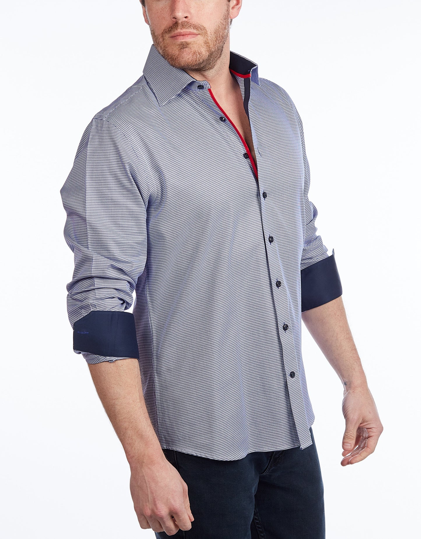 Contrast Collar Button-Up Shirt //  - Contemporary Fit - contrast  trimming- final sale - Size Small