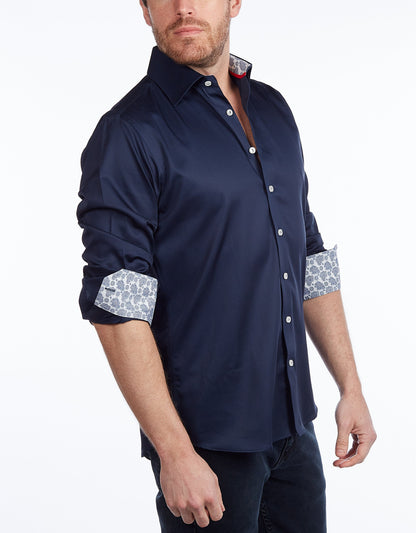 Contrast Collar Button-Up Shirt // Contemporary Fit - contrast  trimming - final sale - Size Small