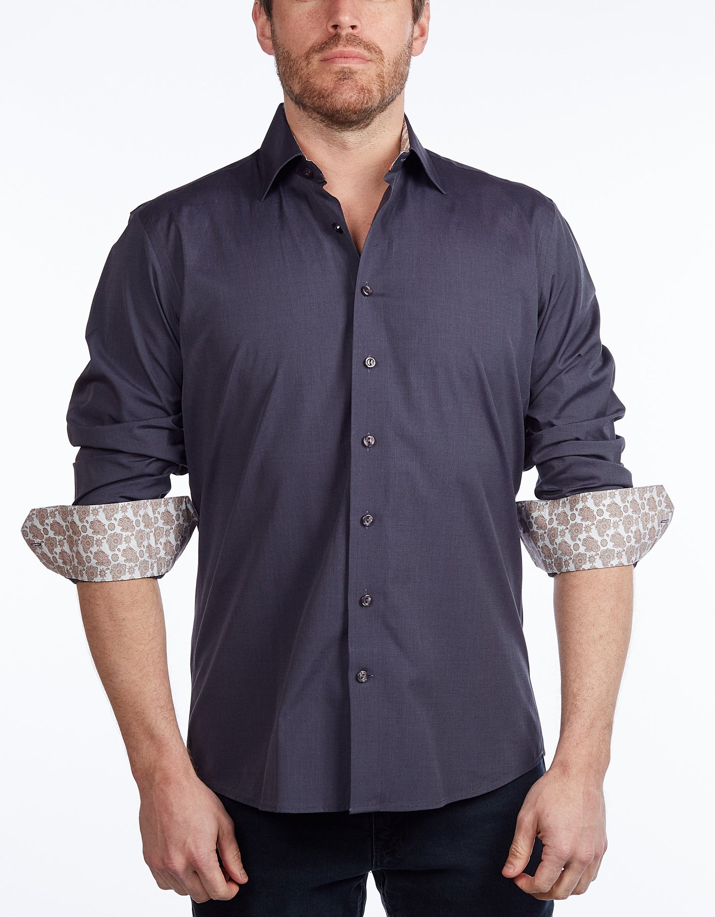 Contrast Collar Button-Up Shirt //  - Contemporary Fit - contrast  trimming - final sale - Size Small