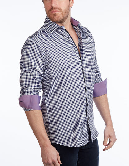Contrast Collar Button-Up Shirt // Navy + Burgundy - Contemporary Fit - contrast  trimming- final sale - Size Small