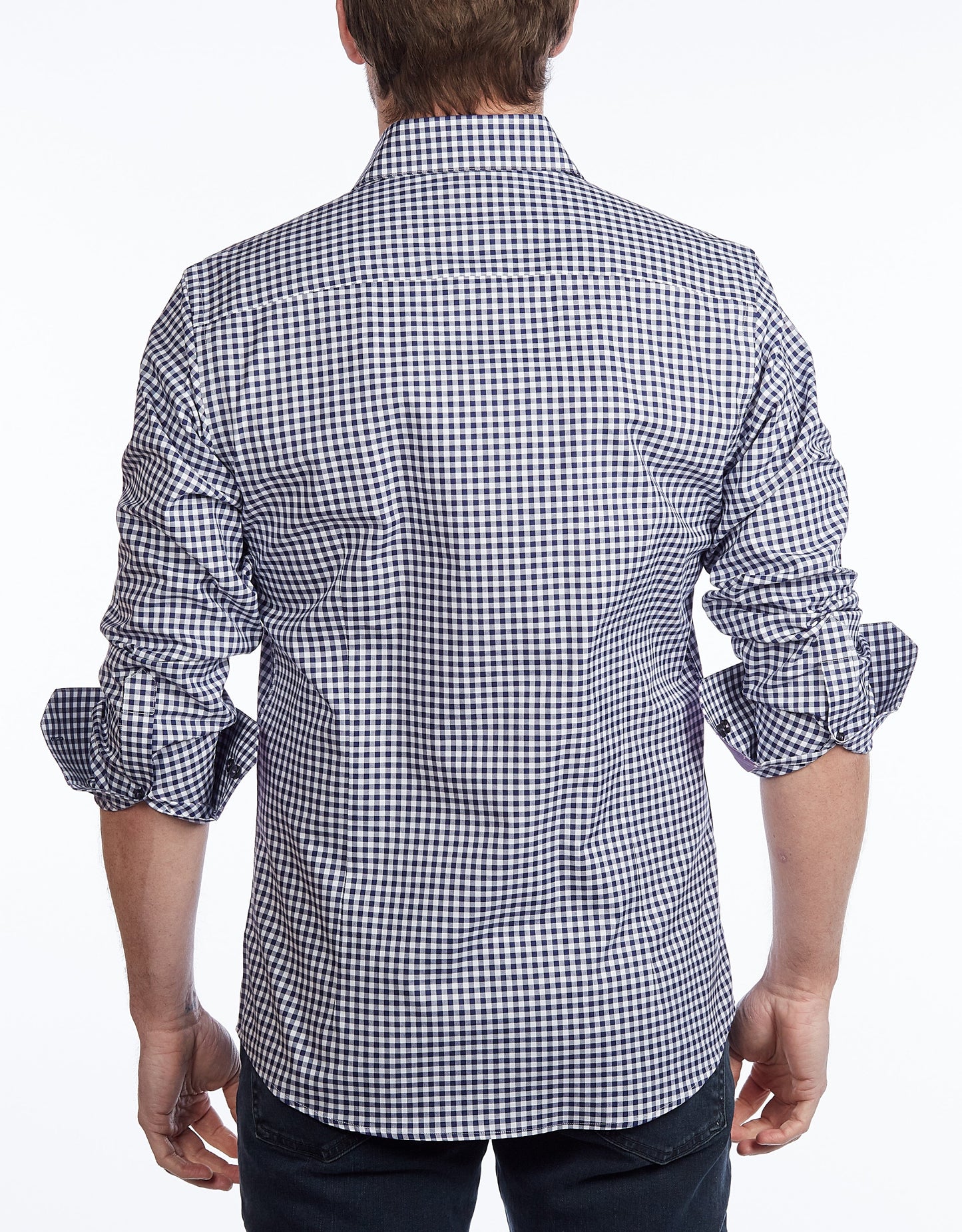 Contrast Collar Button-Up Shirt // Navy + Burgundy - Contemporary Fit - contrast  trimming- final sale - Size Small