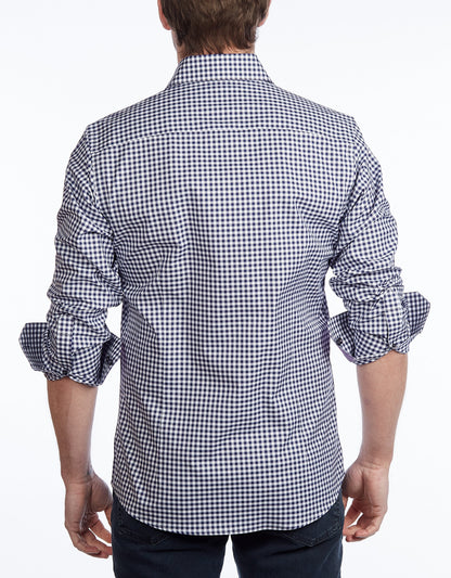 Contrast Collar Button-Up Shirt // Navy + Burgundy - Contemporary Fit - contrast  trimming- final sale - Size Small