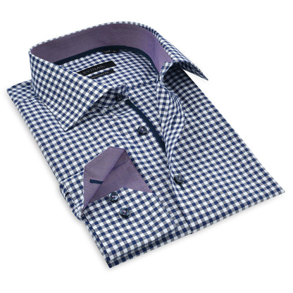 Contrast Collar Button-Up Shirt // Navy + Burgundy - Contemporary Fit - contrast  trimming- final sale - Size Small