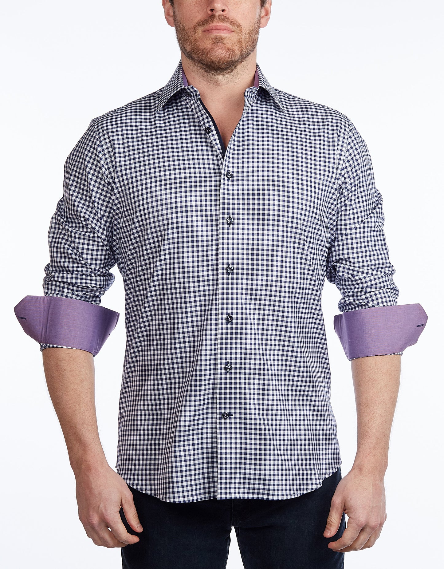 Contrast Collar Button-Up Shirt // Navy + Burgundy - Contemporary Fit - contrast  trimming- final sale - Size Small