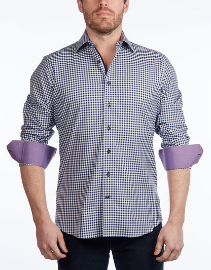 Contrast Collar Button-Up Shirt // Navy + Burgundy - Contemporary Fit - contrast  trimming- final sale - Size Small