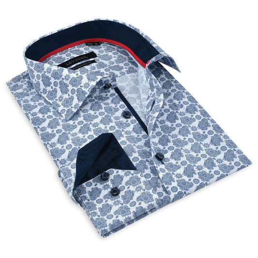 Contrast Collar Button-Up Shirt // Navy -  Contemporary Fit - Contrast trimming - final sale - Size Small