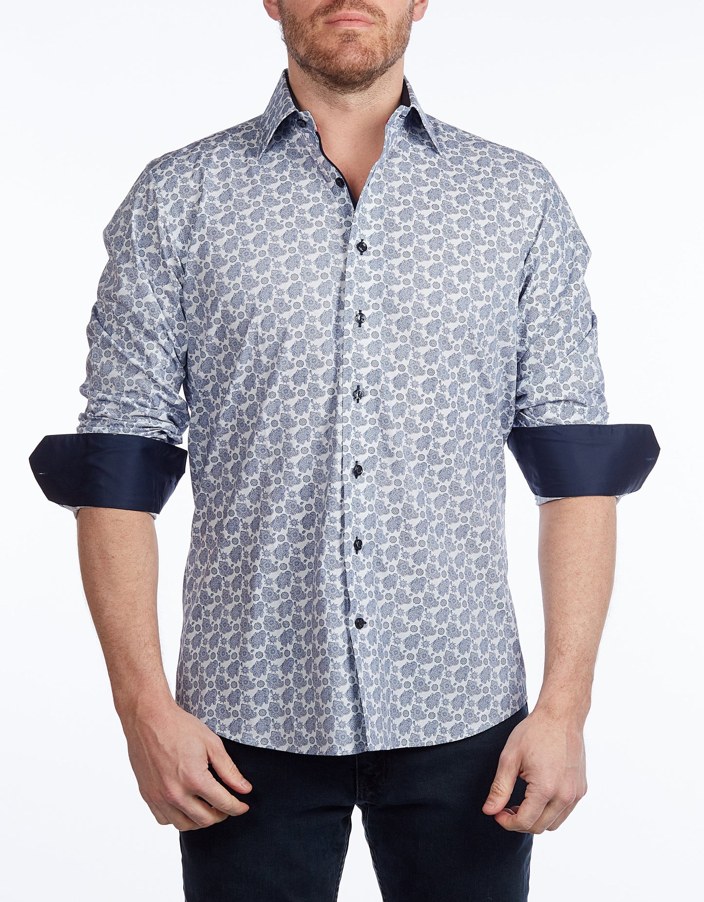 Contrast Collar Button-Up Shirt // Navy -  Contemporary Fit - Contrast trimming - final sale - Size Small