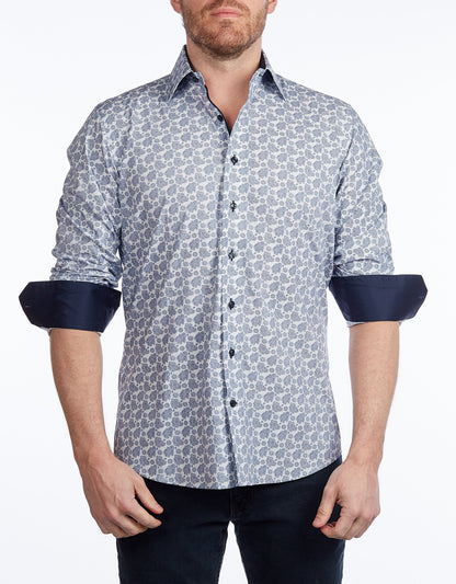 Contrast Collar Button-Up Shirt // Navy -  Contemporary Fit - Contrast trimming - final sale - Size Small
