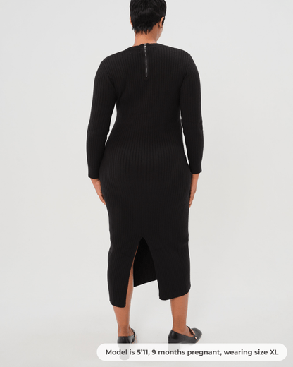 Full Body Ribbed Maternity & Nursing Midi Sweater Dress