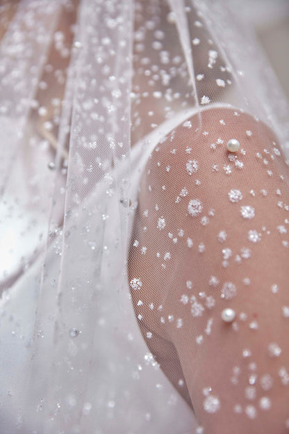 Bridal Veil, Veil with Pearls, One Layer Wedding Veil, Veil with Rhinestone-D180