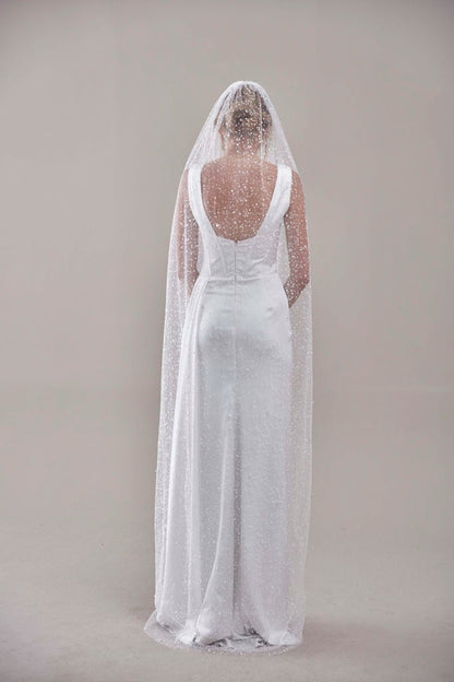 Bridal Veil, Veil with Pearls, One Layer Wedding Veil, Veil with Rhinestone-D180