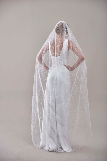 Bridal Veil, Veil with Pearls, One Layer Wedding Veil, Veil with Rhinestone-D180