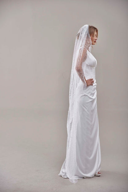Bridal Veil, Veil with Pearls, One Layer Wedding Veil, Veil with Rhinestone-D180