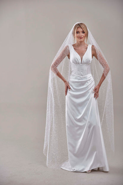 Bridal Veil, Veil with Pearls, One Layer Wedding Veil, Veil with Rhinestone-D180