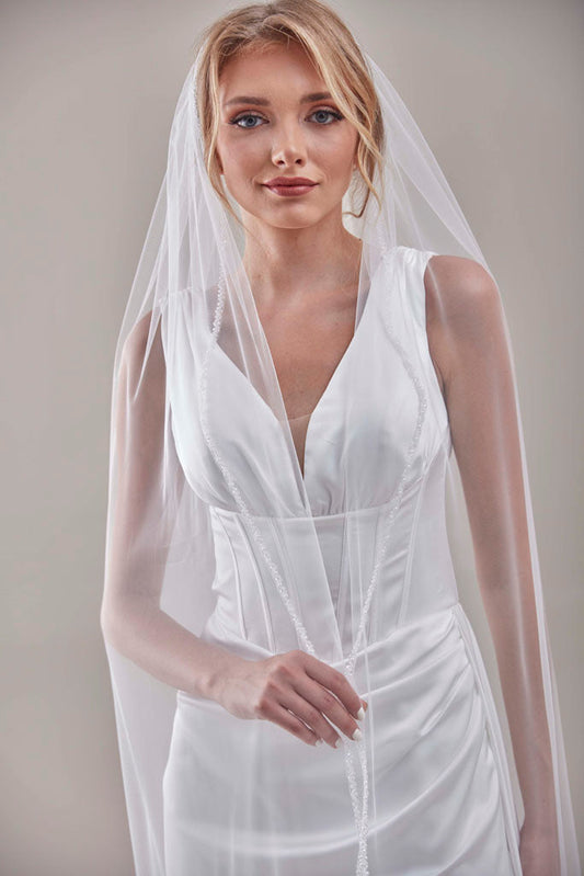 Elegant Beaded Wedding  Veil-D205R