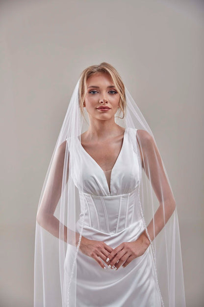 Elegant Beaded Wedding  Veil-D205R