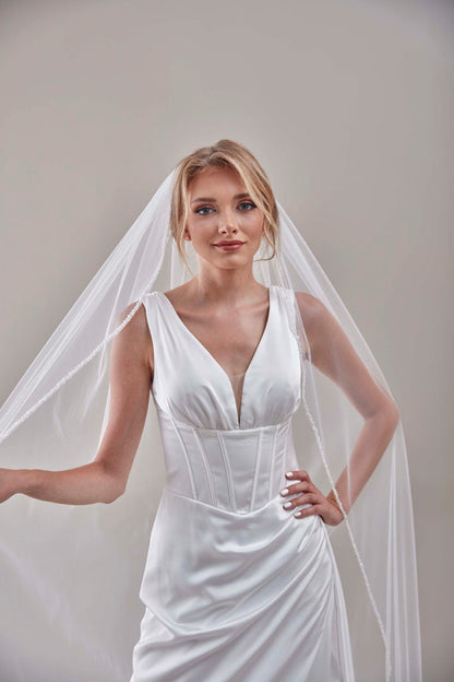 Elegant Beaded Wedding  Veil-D205R