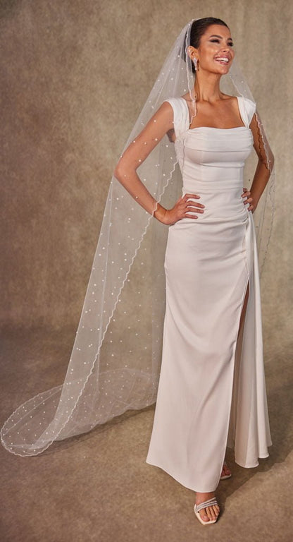 Pearl Wedding Veil, Cathedral Veil- D238