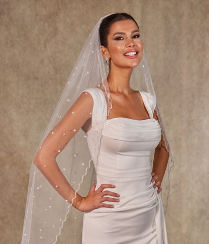 Pearl Wedding Veil, Cathedral Veil- D238