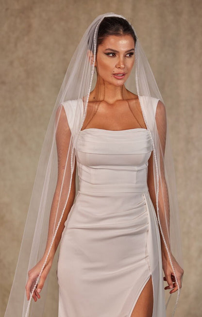 Crystal Knot Beaded Edge Wedding Veil - D250