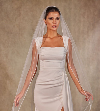 Crystal Knot Beaded Edge Wedding Veil - D250