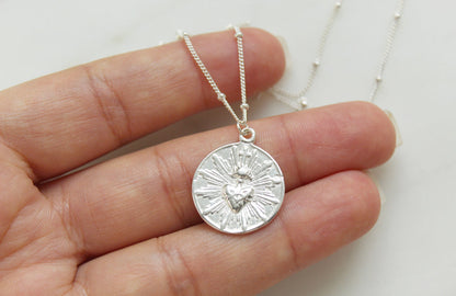 Sacred Heart Coin minimalist version|925 Sterling Silver