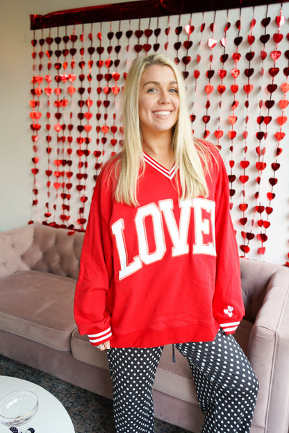 Loved - Red Vintage V-Neck Sweatshirt