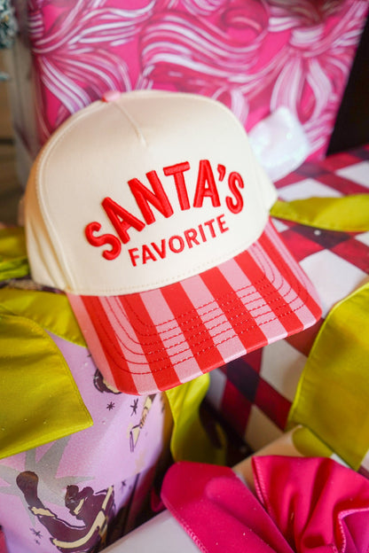 Santa's Favorite - Pink & Red Stripe Trucker Hat