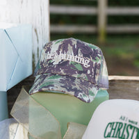 He's Hunting - Camo Vintage Trucker Hat