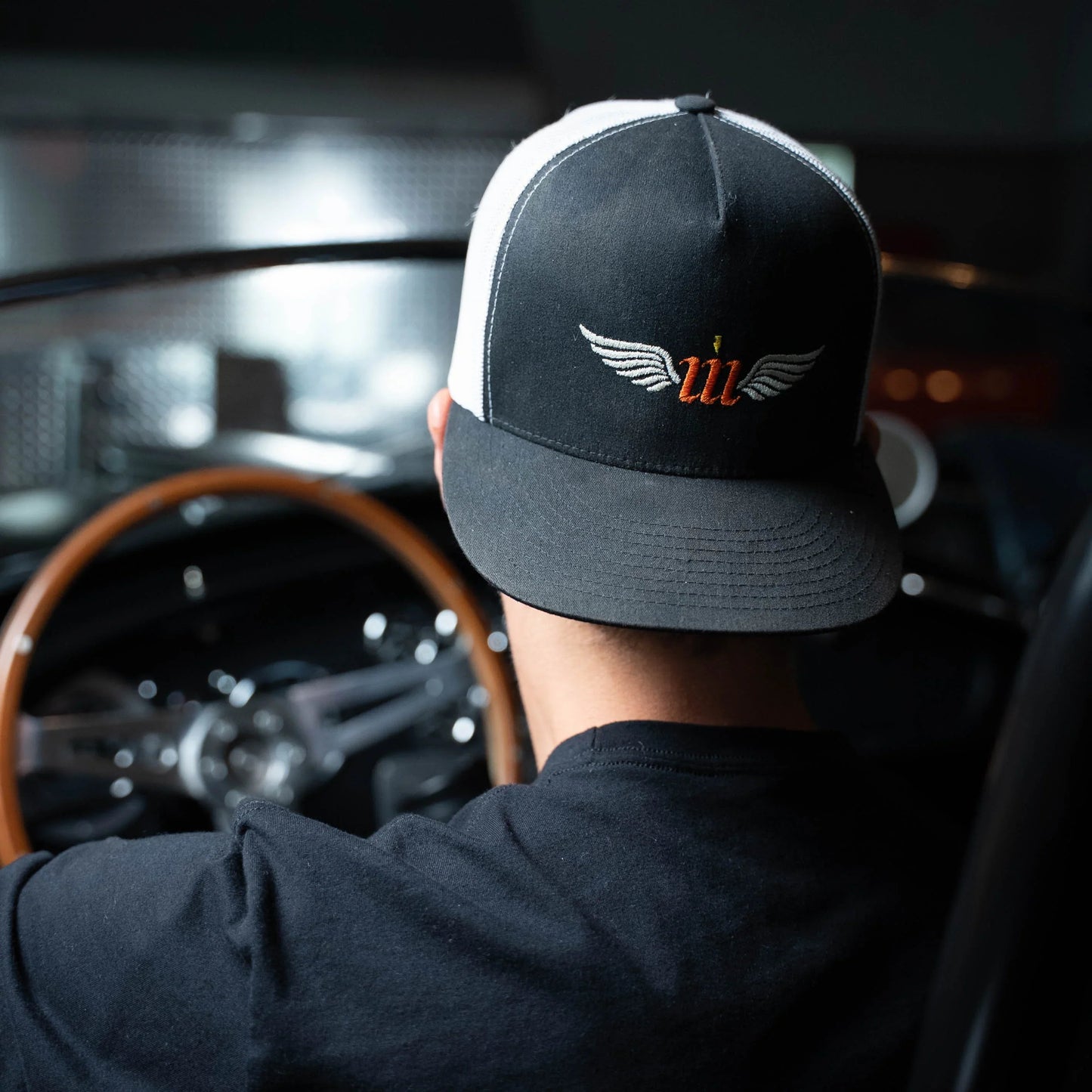 Motovator Five-Panel Snapback Trucker Cap - Black/White