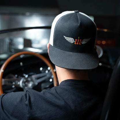 Motovator Five-Panel Snapback Trucker Cap - Black/White