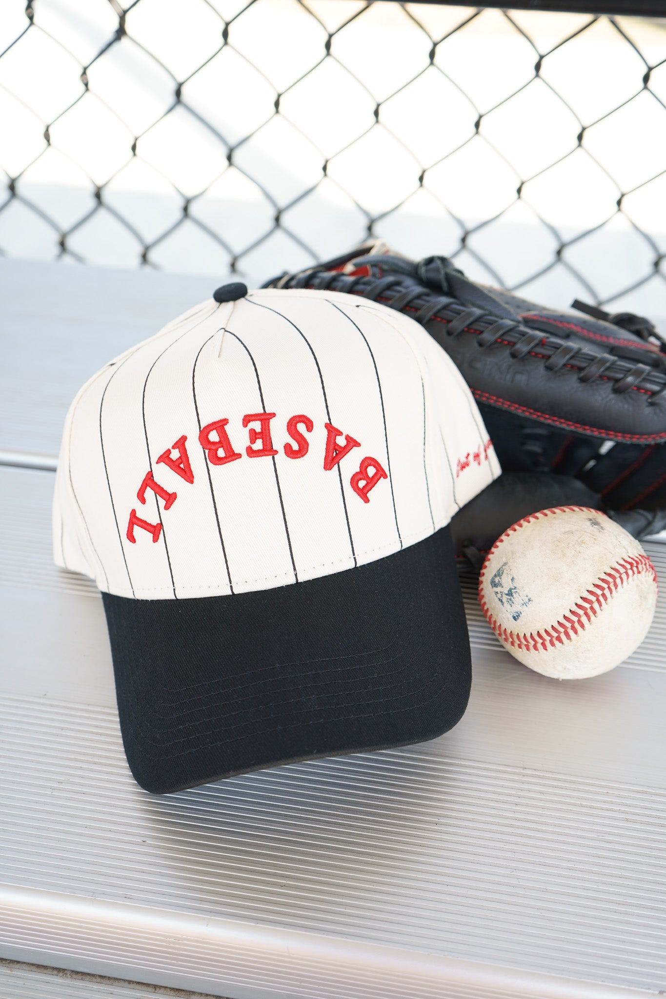 BASEBALL - Red on Black Stripe Vintage Hat