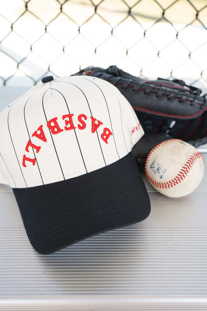 BASEBALL - Red on Black Stripe Vintage Hat