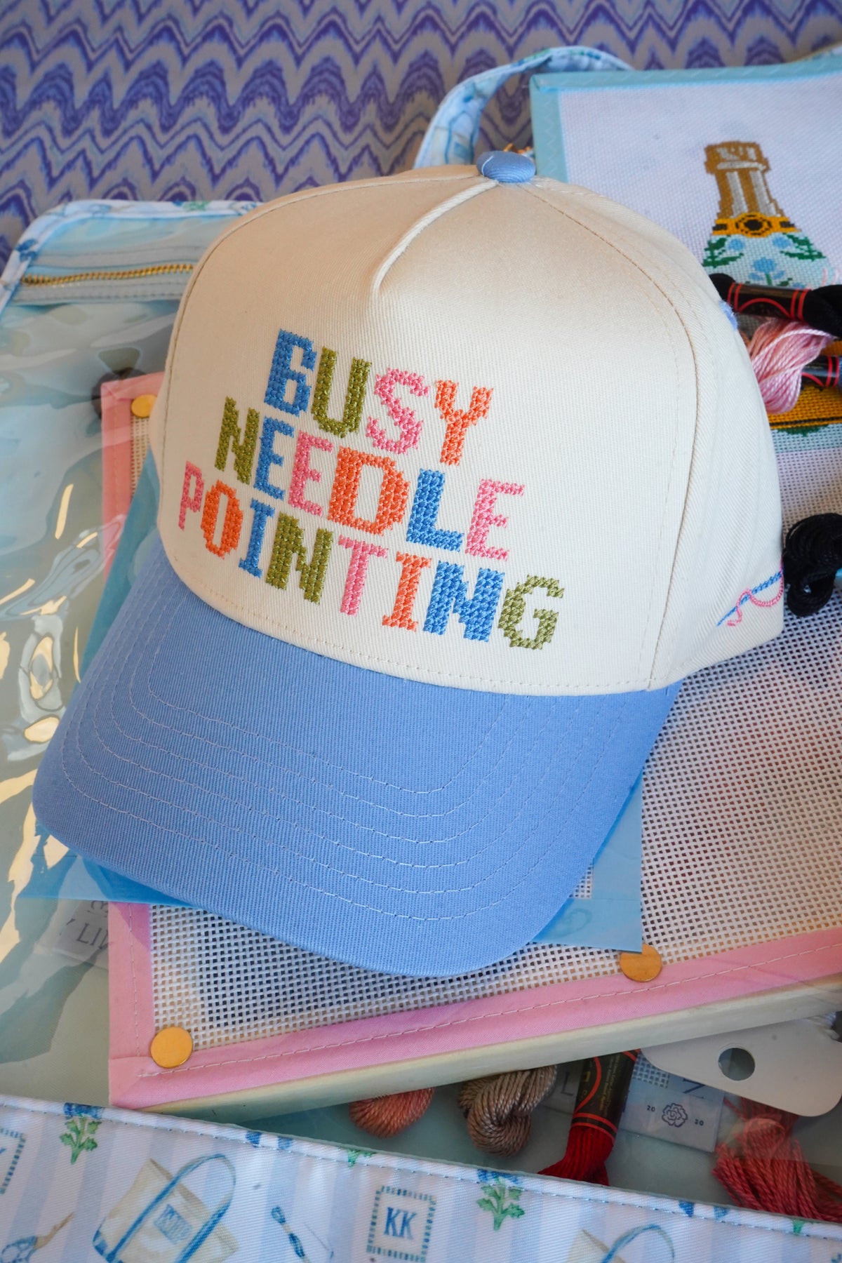 Busy Needlepointing - Periwinkle Trucker Hat
