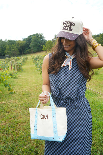 Loving Life Again - Brown & Blue Polka Dot Trucker Hat