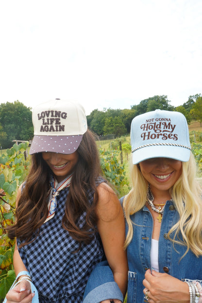 Loving Life Again - Brown & Blue Polka Dot Trucker Hat